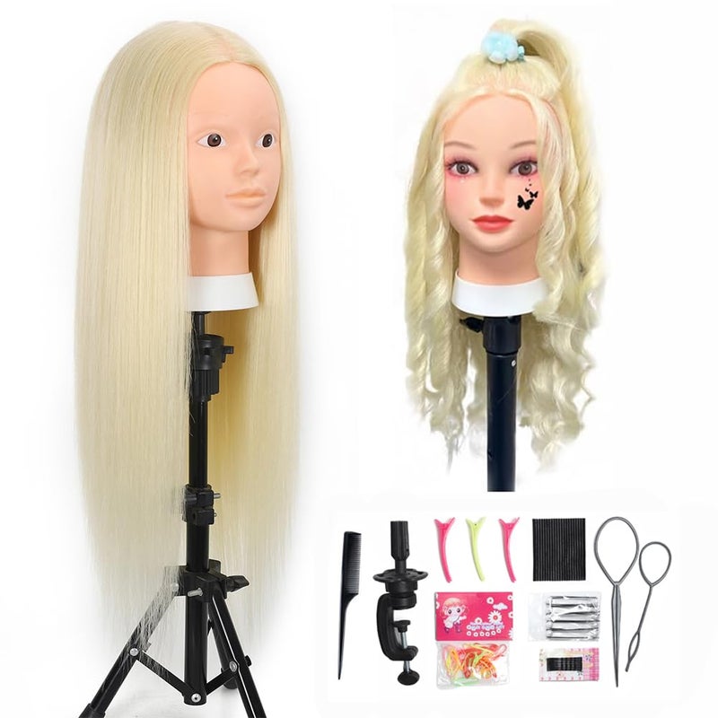 Opini Mannequin Head with 80% Real Human Hair Cosmetology Hairdresser Mannequin Doll Head for Practice Hair and Makeup (#613 Blond No makeup) - Image 1